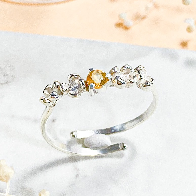 【受注】金木犀とシトリンの花冠リング SV925