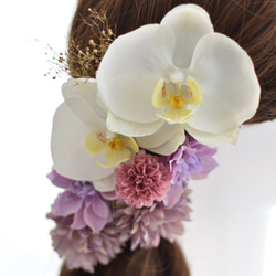 こだわりの胡蝶蘭×パープルの和装髪飾り　ウェディングドレス　成人式　袴 6枚目の画像