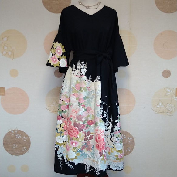 着物リメイク 留袖シルクワンピース ワンピース m 