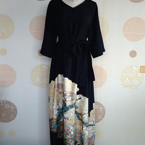 着物リメイク留袖シルクワンピース ワンピース m 