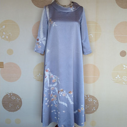 着物　素人リメイク　ワンピース　訪問着　グレー　七五三　フォーマル 着物 素人リメイク ワンピース 訪問着 紫 七五三 フォーマル