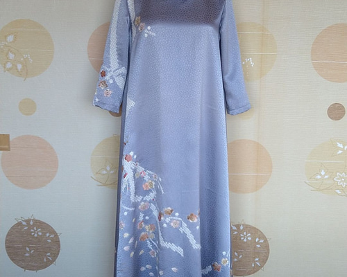 着物　素人リメイク　ワンピース　訪問着　グレー　七五三　フォーマル 着物素人リメイクワンピース訪問着グレー七五三フォーマル