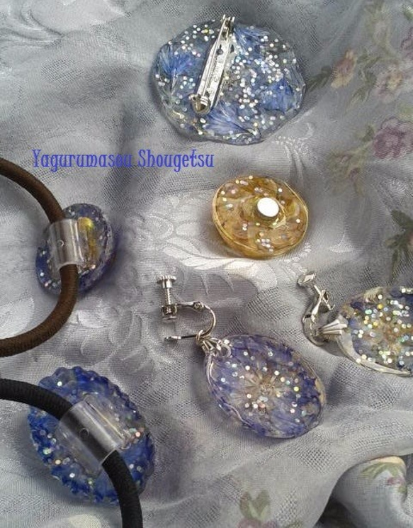 展示】 矢車菊（生花使用）のアクセサリーパーツの加工例 その他  