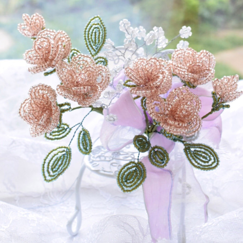 早割切符 動画付きキット販売】ビーズフラワー アート ミニバラの花束 フラワー・リース