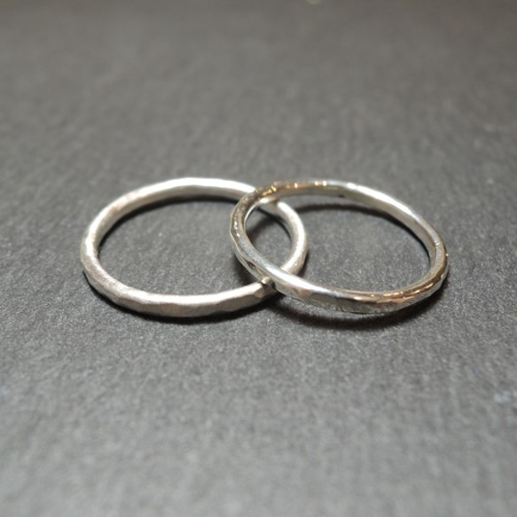 1.6㎜幅のぷくっとシルバーリング（槌目マット仕上げ） 4枚目の画像