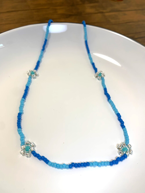 ビーズフラワーネックレス【 67 】 ビーズフラワーネックレス sea ネックレス・ペンダント chi-ta-ka 通販