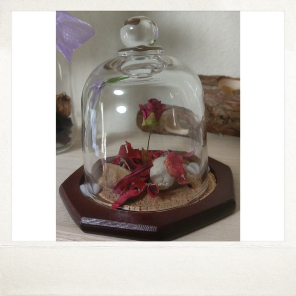 ビューティー＆ビースト　ガラス　バラ　置物　手作り　造花 1枚目の画像