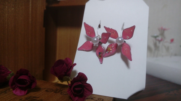 ピンク　紫陽花　イヤリング　ピアス 4枚目の画像
