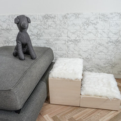 ドッグステップ　犬の階段　北欧風　ムートン生地　木製　犬小屋　犬　猫　オーダー可能 1枚目の画像