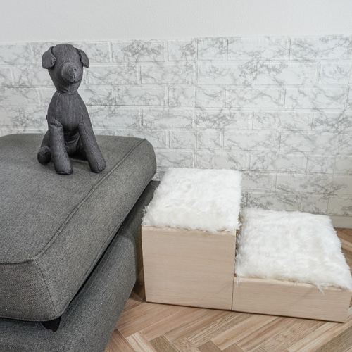 ドッグステップ 犬の階段 北欧風 ムートン生地 木製 犬小屋 犬 猫