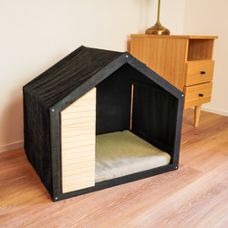 選べるクッション!モダンペットハウス　ブラックフレーム　木製　犬小屋　犬　猫　オーダー可能 4枚目の画像