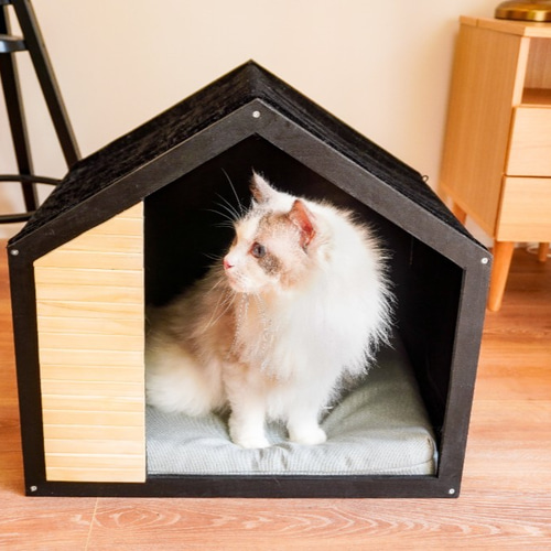 選べるクッション!モダンペットハウス ブラックフレーム 木製 犬小屋