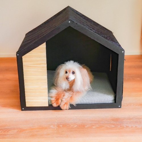 選べるクッション!モダンペットハウス ブラックフレーム 木製 犬小屋