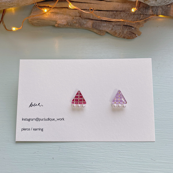 さんかく3連パール＊ボルドー【受注制作】 1枚目の画像