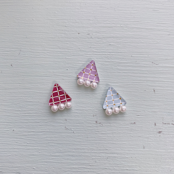 さんかく3連パール＊ボルドー【受注制作】 3枚目の画像