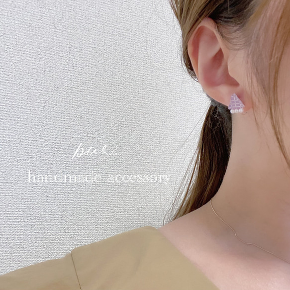 さんかく3連パール＊ボルドー【受注制作】 4枚目の画像