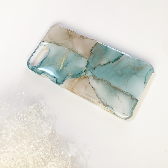 アルコールインクアート/くすみブルー/iPhoneケース/スマホケース 3枚目の画像