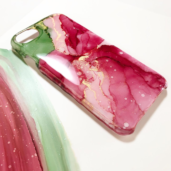 アルコールインクアート/スイカ/iPhoneケース/スマホケース 2枚目の画像