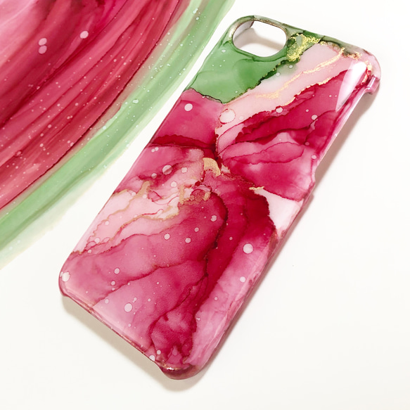 アルコールインクアート/スイカ/iPhoneケース/スマホケース 3枚目の画像