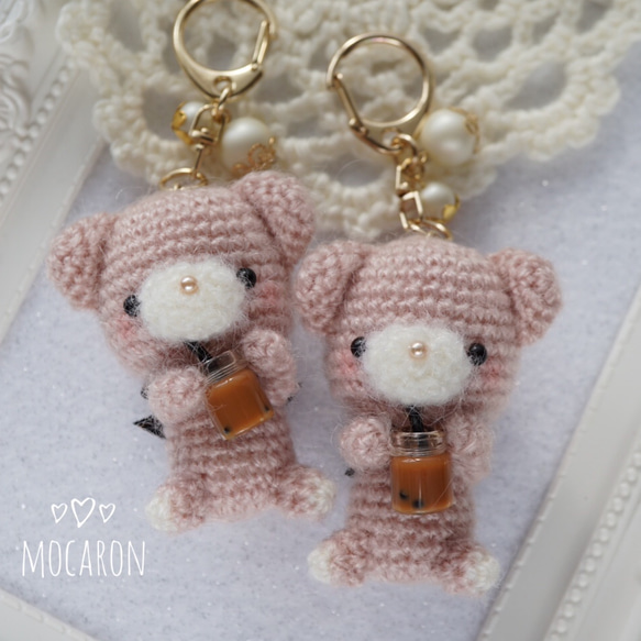 ✿︎sold out✿︎ タピオカ♡くまちゃん あみぐるみキーホルダー 1枚目の画像