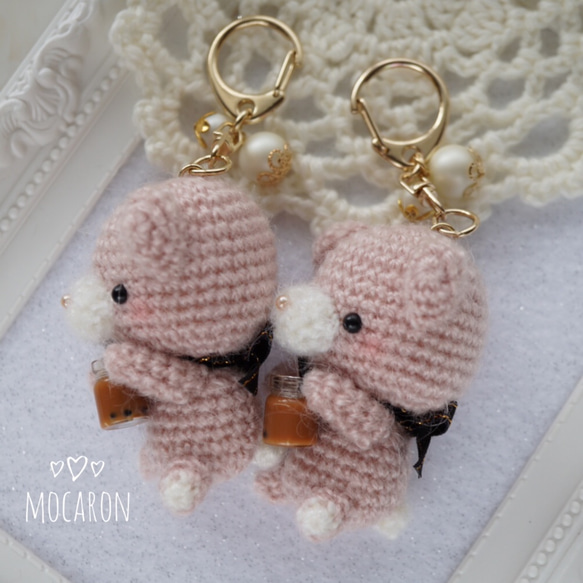 ✿︎sold out✿︎ タピオカ♡くまちゃん あみぐるみキーホルダー 2枚目の画像