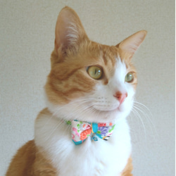昭和レトロでポップな水色の猫さんの首輪 1枚目の画像