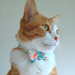 昭和レトロでポップな水色の猫さんの首輪 3枚目の画像