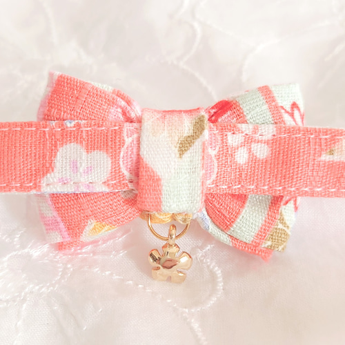 薄葉柳色と紅緋、桃色の花ざかりの首輪 リード・首輪 nekokoyori 通販  