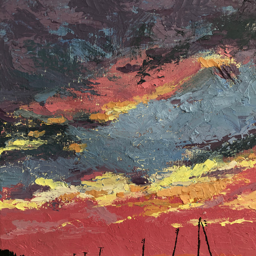 燃える夕陽　絵画 燃える夕陽絵画