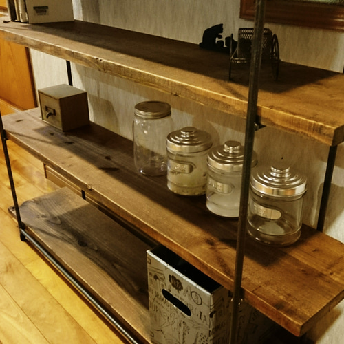 ❴天然無垢材❵アイアンフレームシェルフ 天然無垢材アイアンフレームシェルフ【サイズ900×800】 棚