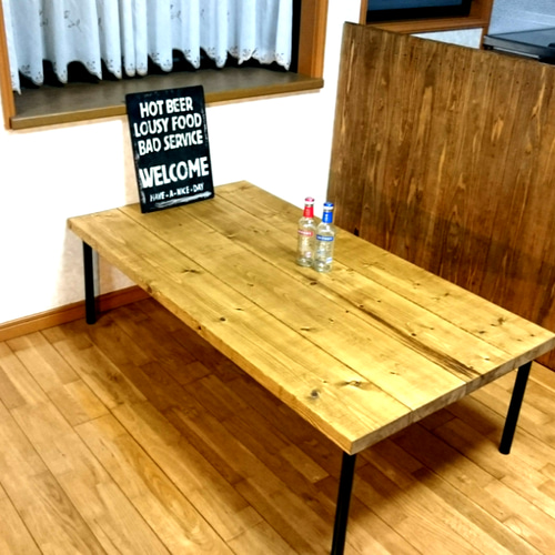 ヴィンテージ　木製　アイアン　テーブル ヴィンテージスタイル 無垢材テーブル／アイアンロの字レッグス