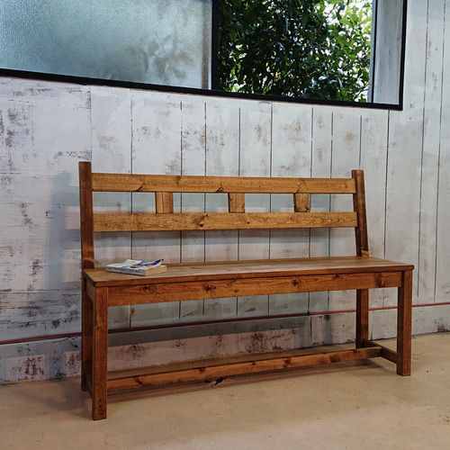 【一点物】天然無垢材　木製ベンチ　背もたれ付き 一点物】天然無垢材 木製ベンチ 背もたれ付き 楽天市場】ベンチ