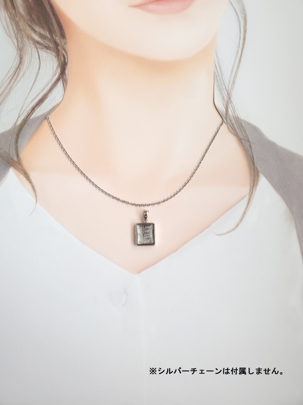 メテオライト　ペンダントトップ14×12mm(SILVER925製・シルバー色)レクタングル