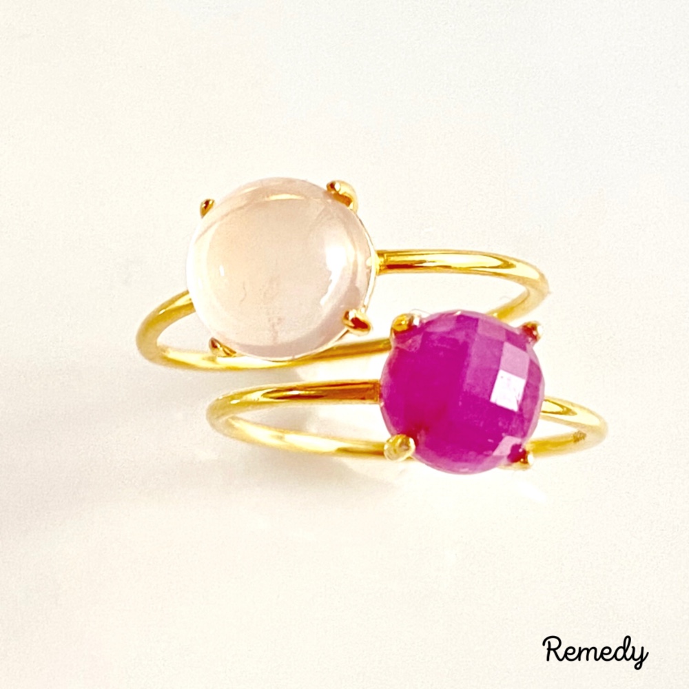 2粒で3.7ct〜ピンクサファイアとローズクォーツのリングセット silver 925 18KGP 9月誕生石
