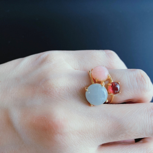 ハッカ飴♪ミルキーアクアマリンの一粒リング silver925/18KGP