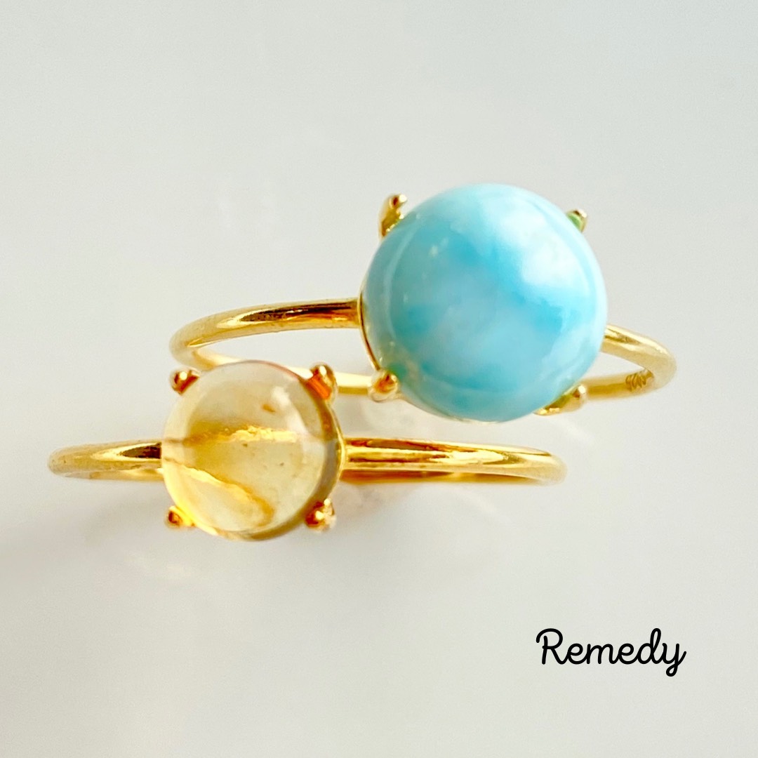 2粒で3.3ct♪ラリマーとシトリンのリングセット Silver925/18KGP 11月誕生石