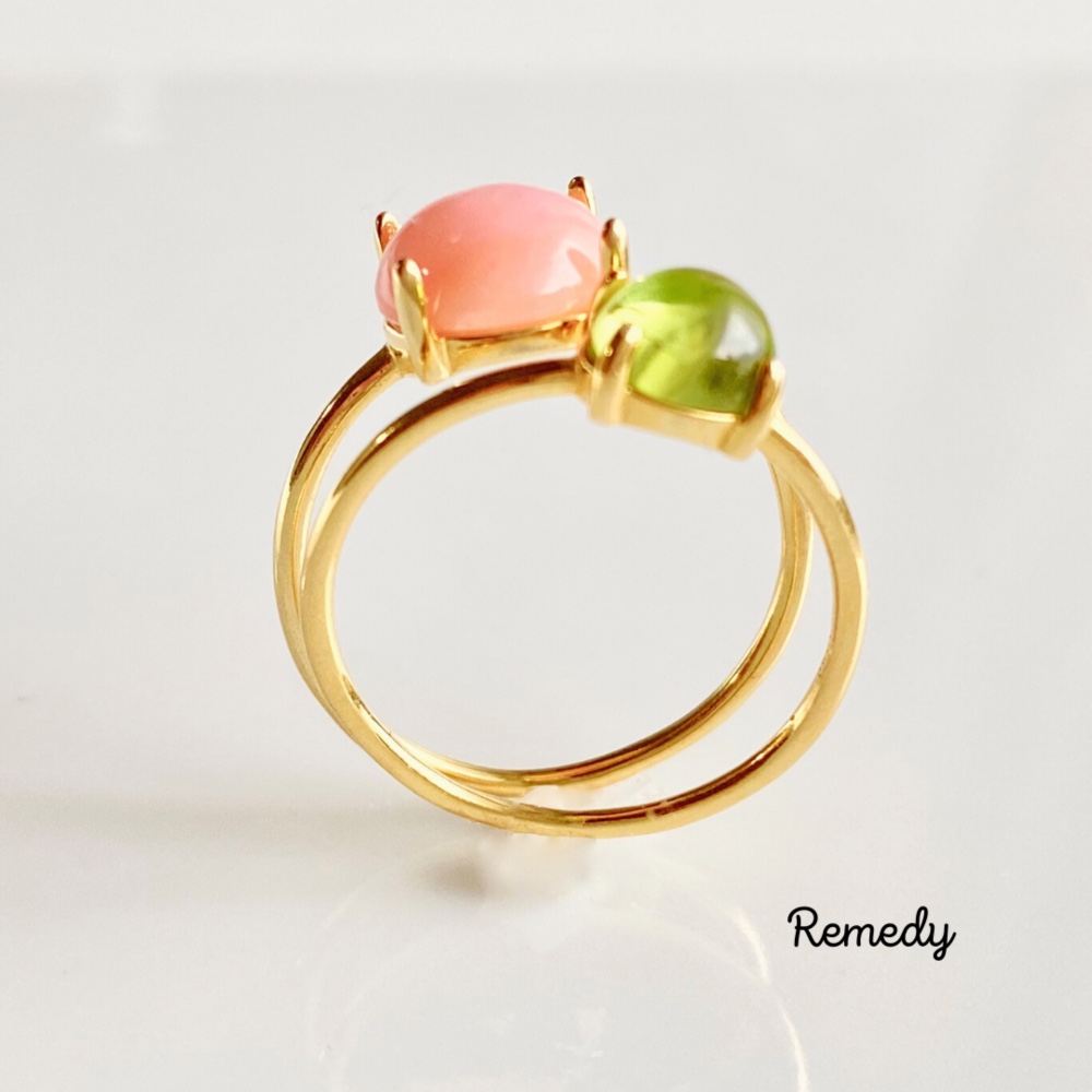 ピンクオパールとペリドットのリングセット Silver925/18KGP 10月誕生石、8月誕生石