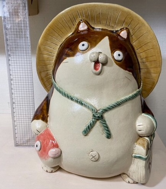 浜野陽子　陶芸　陶人形 手作り 猫　15ｃｍ 浜野陽子 陶芸 陶人形 手作り 猫 15cm 浜野陽子 陶芸 陶人形 手作り