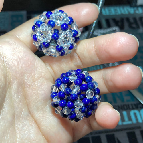 フラーレン 水晶4mm玉&ラピスラズリ4mm玉MIX ネックレス・ペンダント