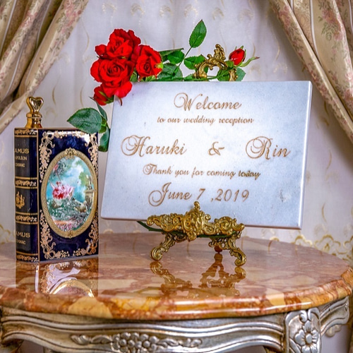 ウェルカムボード 【イタリア産ビアンコカララ】 無垢天然大理石 真鍮