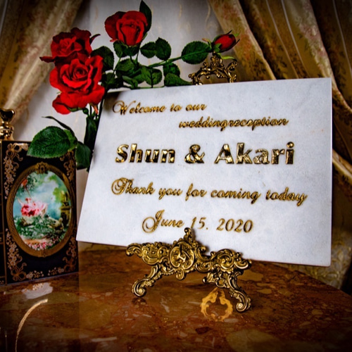 ウェルカムボード 【イタリア産ビアンコカララ】 無垢天然大理石 真鍮