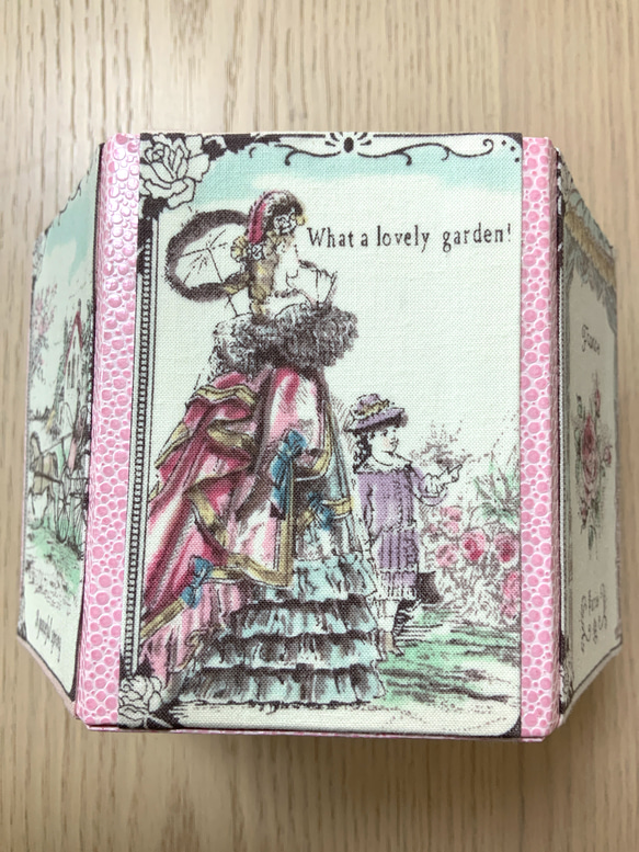 カルトナージュ 六角形 BOX ピンク　タティングレース 5枚目の画像