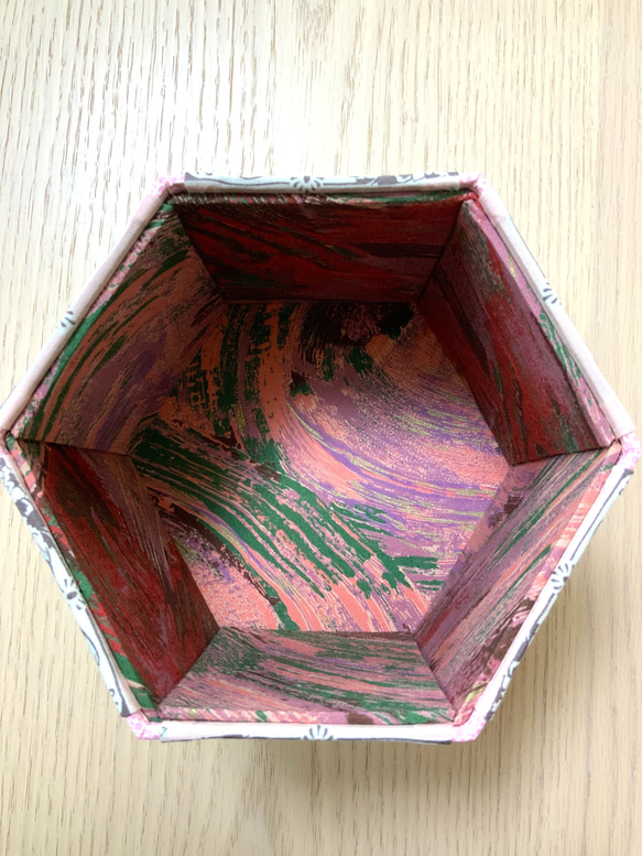 カルトナージュ 六角形 BOX ピンク　タティングレース 9枚目の画像