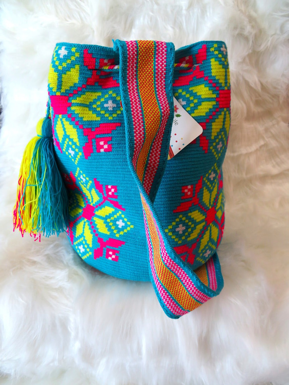 コロンビア産 ワユーバッグ ショルダー 刺繍 wayuu 民族 ボヘミアン 洗濯可能です レディース 女性用 3枚目の画像