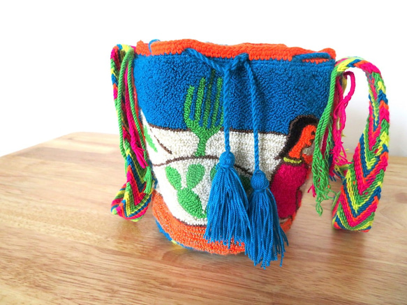 コロンビア産 ワユーバッグ ショルダー 刺繍 wayuu 民族 ボヘミアン 洗濯可能です レディース 女性用 4枚目の画像