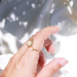 【雫ring】フリーリング しずく かすみ草 華奢 ピンキー クリア 透明感 ゴールド フリーリング 指輪 ダブルリング 3枚目の画像