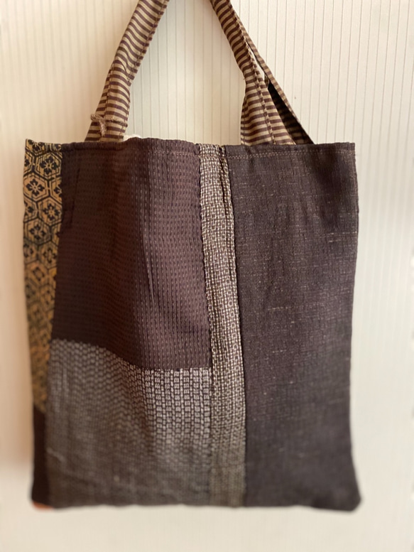 古布　ハンドメイド　パッチワーク　バッグ ハンドメイド トートバッグ パッチワーク 古布 絣 型染め 雪ん子