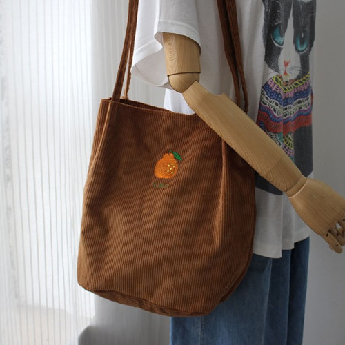 受注制作】刺繍入りコーデュロイ トートバッグ ファスナー付き  