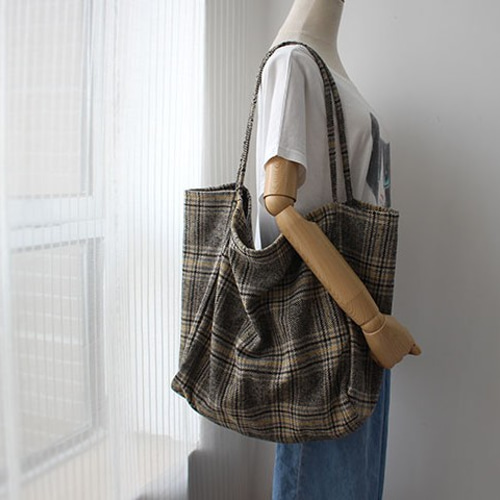 受注制作】ウールチェック柄ショルダーバッグ レディース