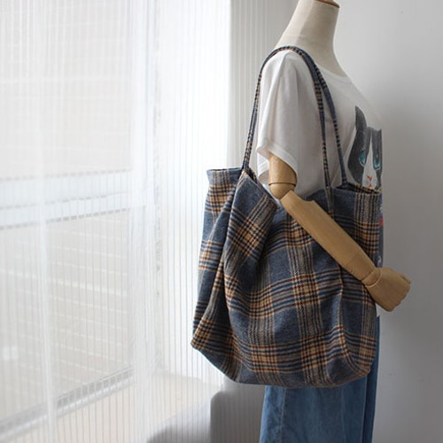 受注制作】ウールチェック柄ショルダーバッグ レディース